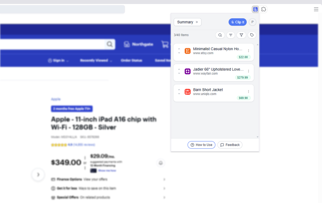 Saving a product from any website